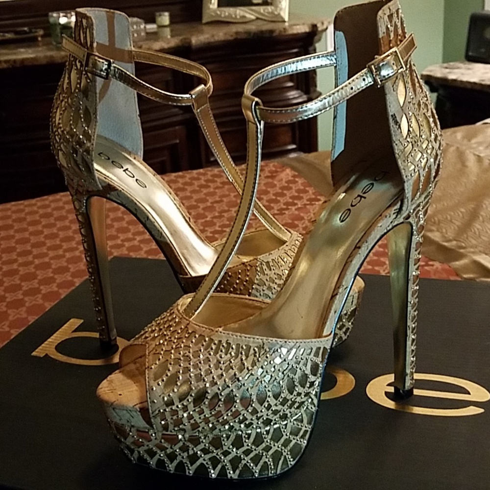 bebe Desiree Gold Multi 6" heels